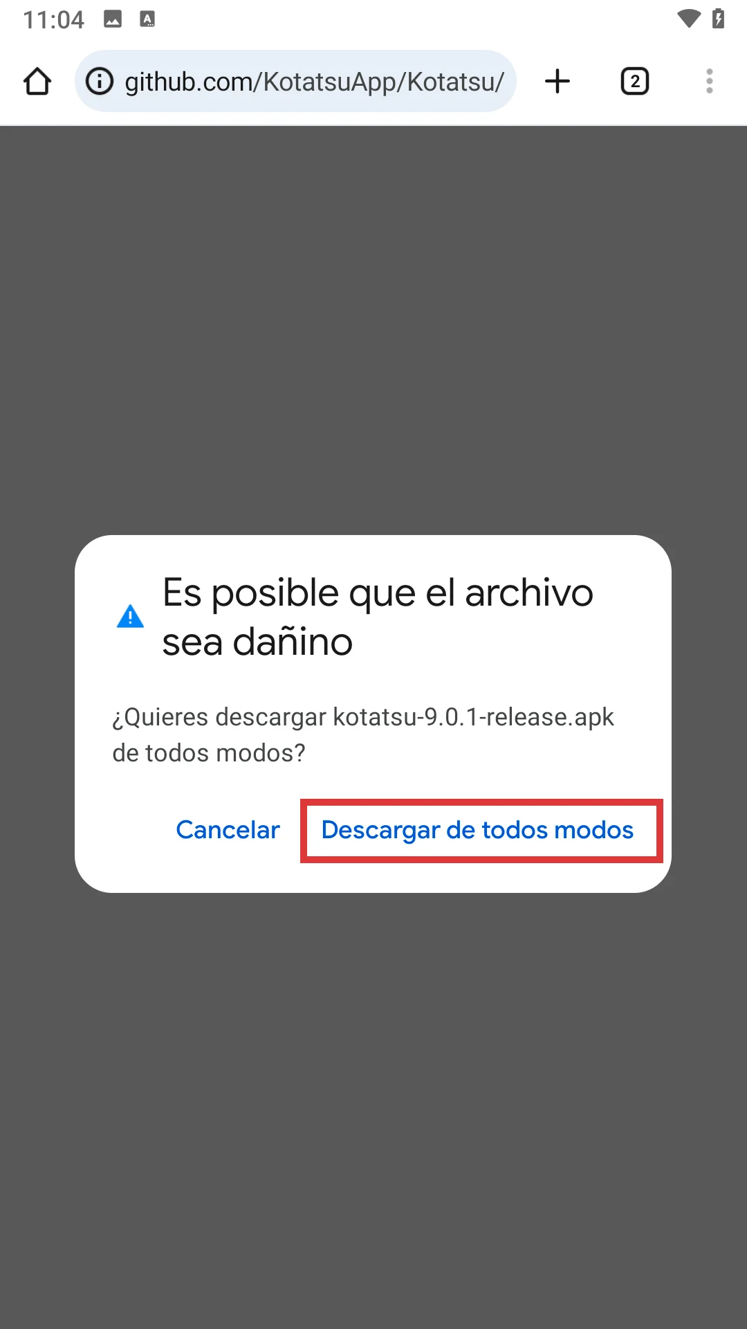 Paso 3 - Confirmar descarga Kotatsu